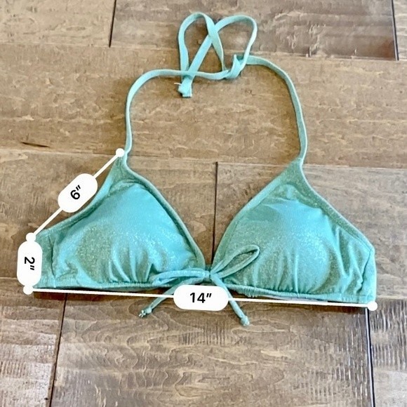 Shade & Shore Women’s Front Tie Bikini Swim Top Green Sparkle NWT - Picture 7 of 7